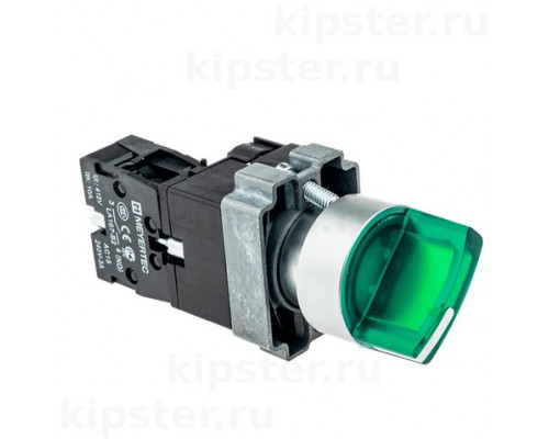 MTB2-BK2361 Meyertec Переключатель 22мм с подсветкой, с фиксацией, 24V AC/DC, зеленый, 2 положения, 1NO