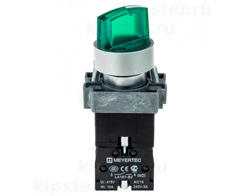 MTB2-BK3361 Meyertec Переключатель 22мм с подсветкой, с фиксацией, 24V AC/DC, зеленый, 3 положения, 1NO