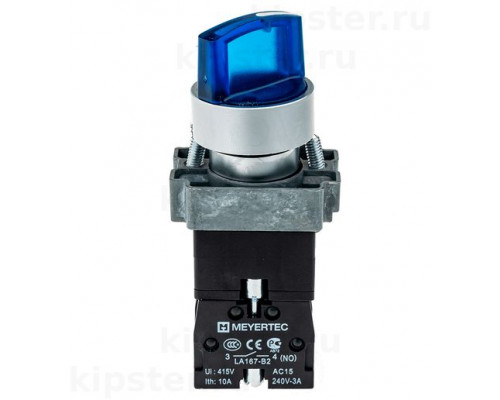 MTB2-BK3663 Meyertec Переключатель 22мм с подсветкой, с фиксацией, 220V AC/DC, синий, 3 положения, 1NO