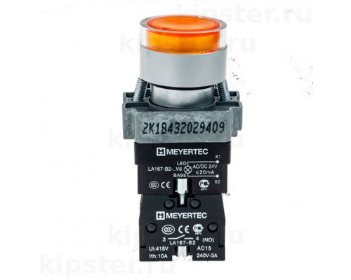 MTB2-BW3561 Meyertec Кнопка 22мм с подсветкой желтая 24V 1NO