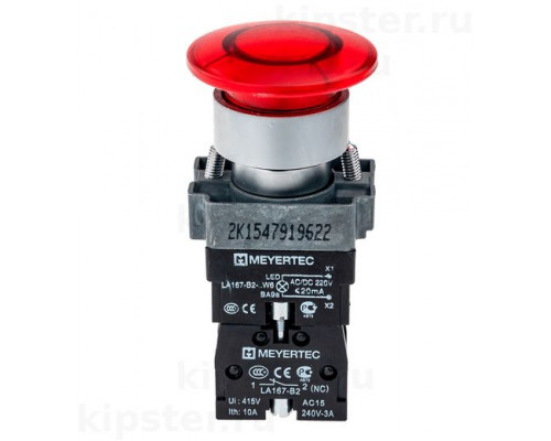 MTB2-BW4634 Meyertec Кнопка 22мм грибовидная без фиксации, с подсветкой, 220V, 1NC, красный